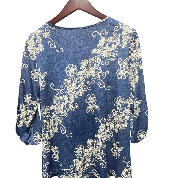 Perception Concept Denim & Floral embroidery Printed Blouse - Picture 4 of 6